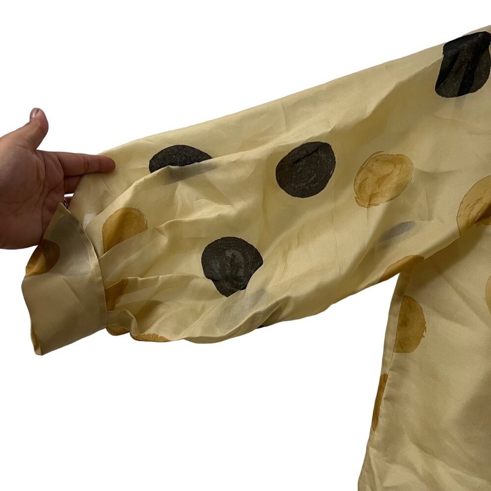MaxMara Womens Beige Black Polka Dot Italy Silk Organza Button Shirt Blouse Sz 4 - Picture 2 of 6